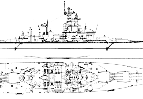 Боевой корабль USS BB-62 New Jersy 1982 [Battleship] - чертежи, габариты, рисунки